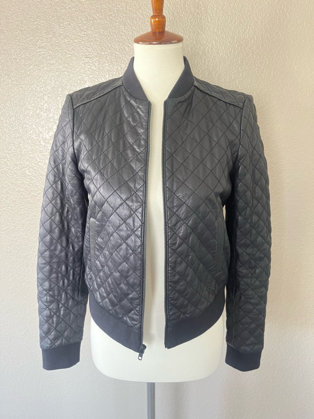 Halogen black leather quilted jacket Small